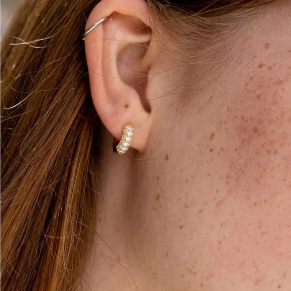 Triple Pavé Huggie Hoops | 18K Gold Vermeil | 14mm CZ - Picture 11 of 11